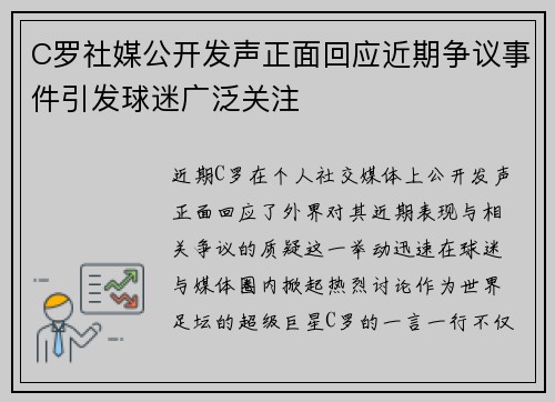 C罗社媒公开发声正面回应近期争议事件引发球迷广泛关注 C罗社媒公开发声正面回应近期争议事件引发球迷广泛关注