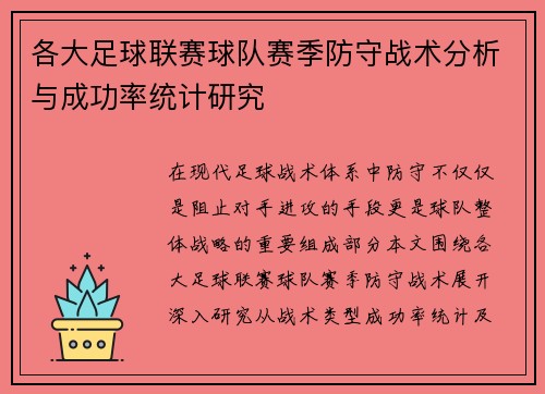 各大足球联赛球队赛季防守战术分析与成功率统计研究 各大足球联赛球队赛季防守战术分析与成功率统计研究